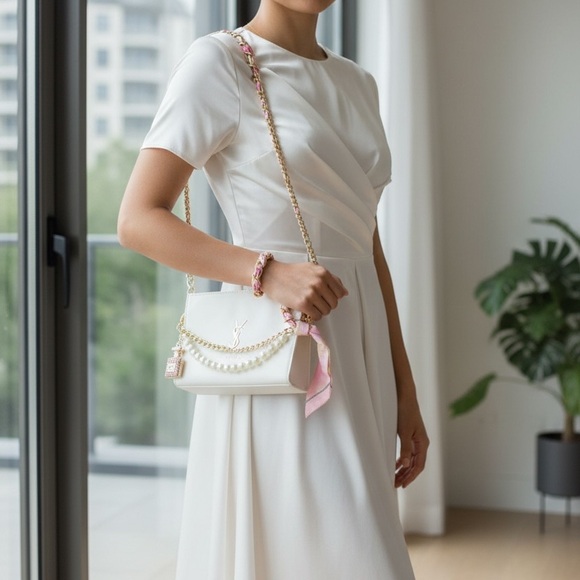 YSL Yves Saint Laurent Beaute White Makeup /Cosmetic Pouch /Xbody bag /2 Straps - Picture 9 of 10